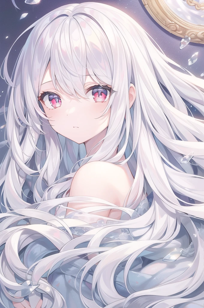 ((masterpiece, best quality))++, Detailed lighting+, Detailed hair+, Detail hand+ ,1 girl, Miss, Long hair, Crimson eyes, beautiful eyes, young white hair,,(Beautiful white hair:1.5),(Beautiful and delicate eyes), high resolution+,glass tint, Reflective eyes, {{angle}} , Very detailed wallpaper, The original, Air bangs,Extremely beautiful CG,