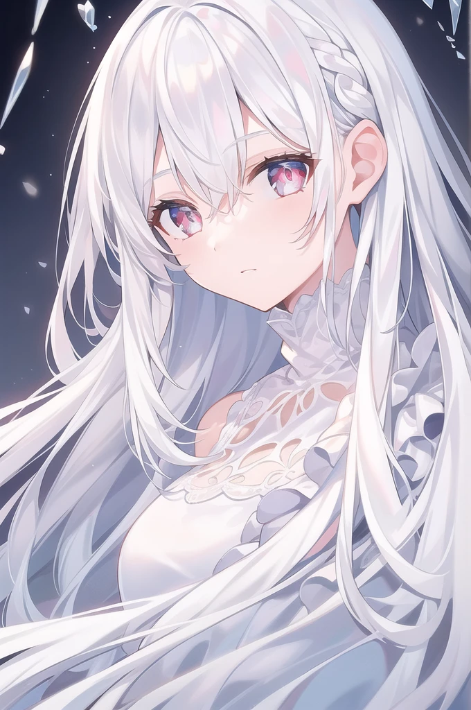((masterpiece, best quality))++, Detailed lighting+,  Detailed hair+, Detail hand+ ,1 girl, Miss, Long hair,   Crimson eyes,  beautiful eyes, young white hair,,(Beautiful white hair:1.5),(Beautiful and delicate eyes),  high resolution+,glass tint, Reflective eyes,   {{angle}} , Very detailed wallpaper, The original, Air bangs，Extremely beautiful CG，