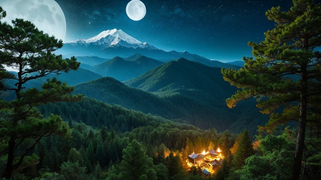 Forest　night　Mountain　満moon　moon