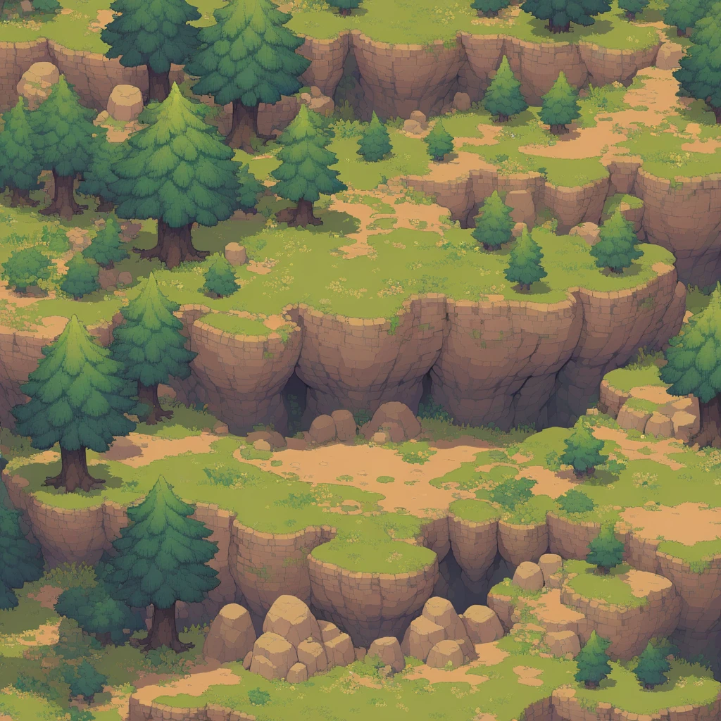 retro video game style,pixelated, vibrant pastel colors,8-bit characters,blocky shapes,sharp lines,detailed shading,classic gaming vibe,nostalgic atmosphere,classic arcade games,masterpiece:1.2,ultra-detailed,illustration style, 2d texture, stone texture, 4 k seamless mud texture, video game texture, dirt texture, tileset, game tiles, grass, 3/4th perspective trees, 3/4th perspective tileable rock texture, 3/4th perspective tileable cliff formations, tileable trees, topdown view, game texture, game art, tileable texture, very detailed cliff texture, intricate stones, top down view, 3/4th perspective