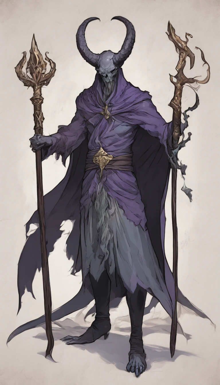 Mind flayer,Inspired by Dungeons & Dragons,Full body concept art illustration of Mind Flayer。The character has human-like proportions,tall、slim and muscular。The character has 4 tentacles extending from its chin,Light purple skin,Almost Blue。The character is dressed in exquisite、Luxurious black academic robes and ornate leather boots。Background is blank