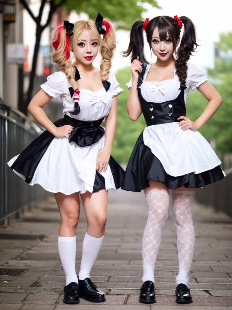Super sexy and super cute Japan girl、Twin tails、Harley Quinn Makeup、Maid clothes、Black bootine system