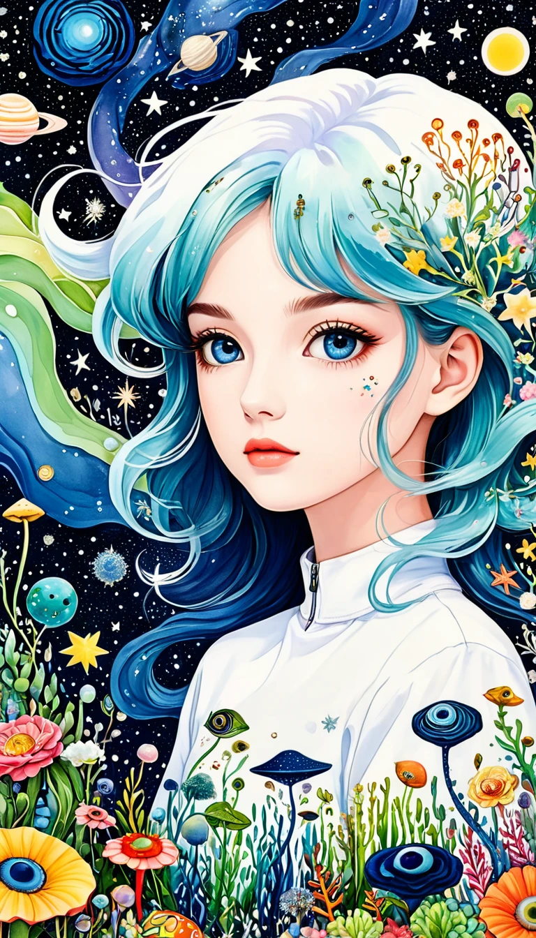 microorganism、plant、Marine life、Exquisite eyes、Starry Sky，Stitching together an abstract painting，Describing the inner world of autistic people，Sense of space，White Space，interesting，Innocence，Psychedelic Art