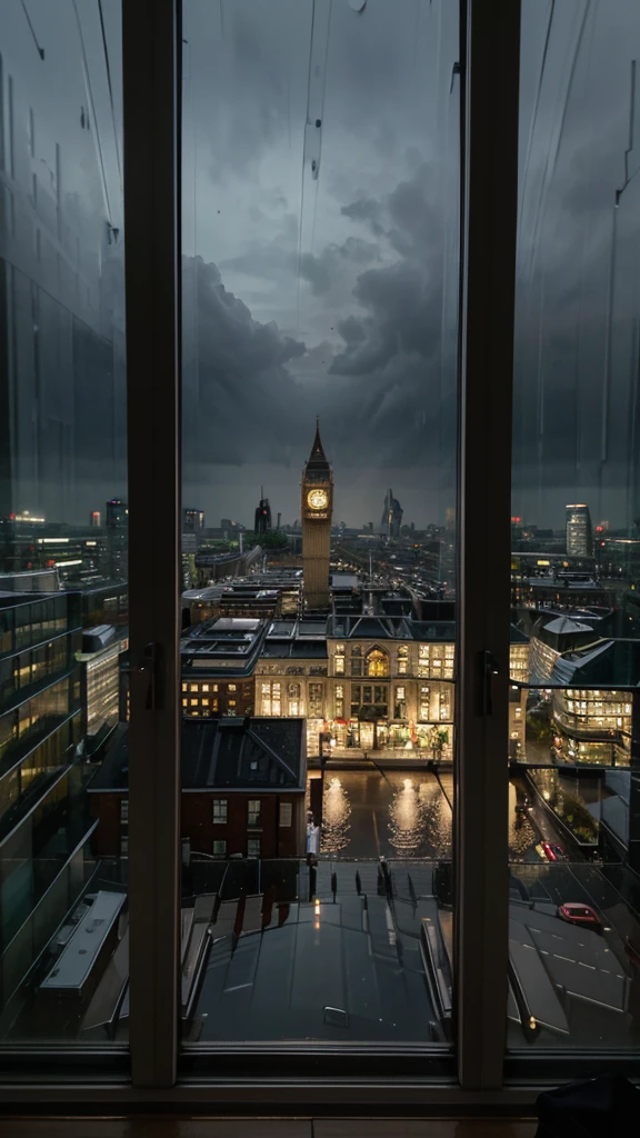 Rainy scenery seen from the window Night view London