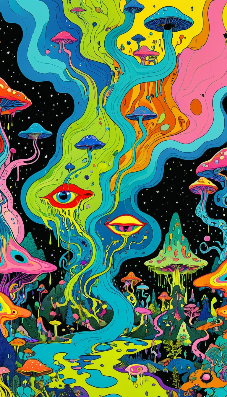 Psychedelic Abstract Art, puzzling, melt, Bright colors, Michael DeForge (Michael Deforge) Inspired by Pop Art, Mumford, tumblr, Psychedelic Art, Psychedelic illustration, Psychedelic Trip, Psychedelic Trip, retro Psychedelic illustration, Psychedelic Art style, psychedelic style, Surreal psychedelic design, LSD Trip, Psychedelic Fever Dream, psychedelics, Shaman horror LSD art, psychedelics