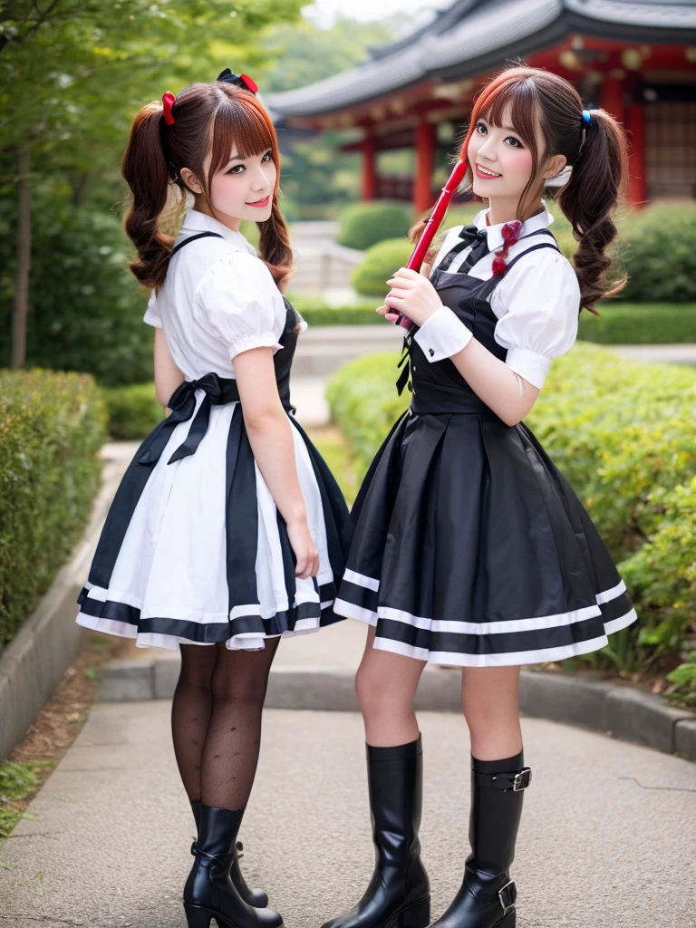 Super sexy and super cute Japan girl、Twin tails、Harley Quinn Makeup、Maid clothes、Black bootine system