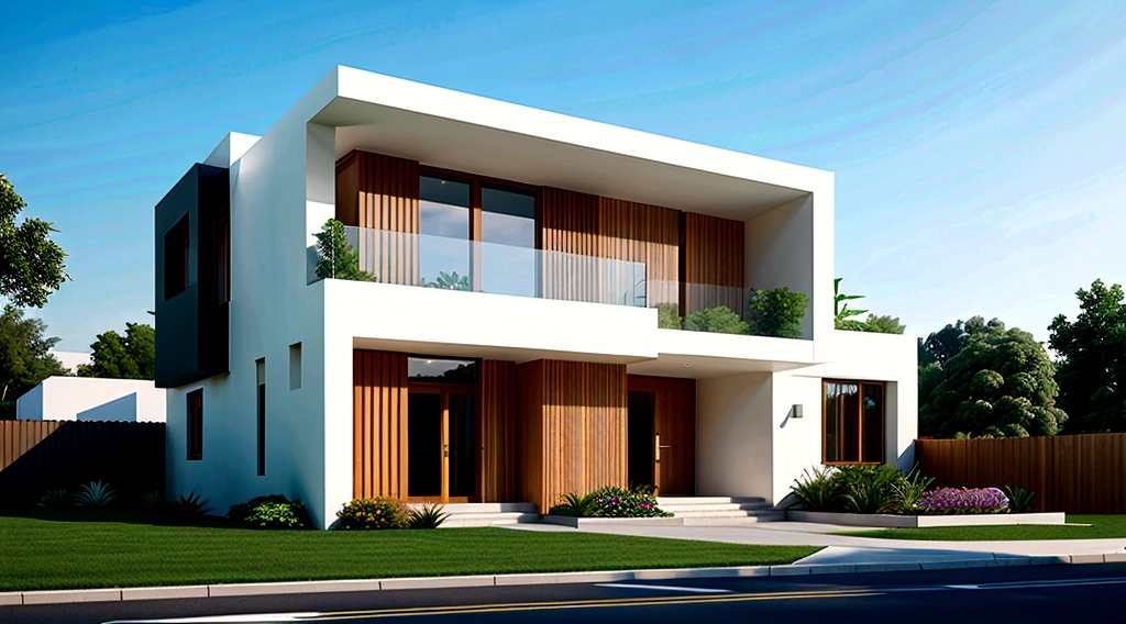 exterior of a modern house with a balcony and a balcony, a 3D render by Sam Black, trending on cg society, conceptual art, precise architectural rendering, residential, architectural visualization, inter dimensional villa, overall architectural design, high quality rendering, architectural render, exterior design, concept house, ultra modern, very photorealistic
