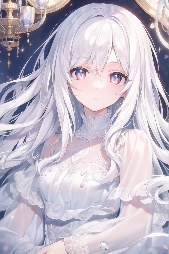 ((masterpiece, best quality))++, Detailed lighting+, Detailed hair+, Detail hand+ ,1 girl, Miss, Long hair, Crimson eyes, beautiful eyes, young white hair,,(Beautiful white hair:1.5),(Beautiful and delicate eyes), high resolution+,glass tint, Reflective eyes, {{angle}} , Very detailed wallpaper, The original, Air bangs,Extremely beautiful CG,