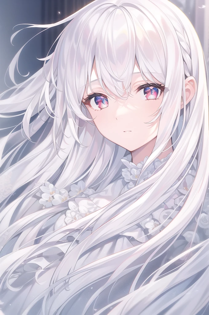 ((masterpiece, best quality))++, Detailed lighting+,  Detailed hair+, Detail hand+ ,1 girl, Miss, Long hair,   Crimson eyes,  beautiful eyes, young white hair,,(Beautiful white hair:1.5),(Beautiful and delicate eyes),  high resolution+,glass tint, Reflective eyes,   {{angle}} , Very detailed wallpaper, The original, Air bangs，Extremely beautiful CG，