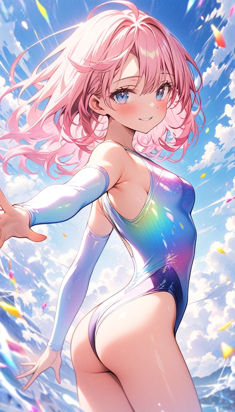 highquality illustration, masterpiece, very delicate and beautiful, attractive girl,(gymnastics leotard, Floral patterns leotard,long sleeve leotard with glittery decoration,high_leg leotard,athletic leotard,tight-fit leotard,iridescent gradient leotard,long-sleeve leotard),thin,slender body,slim,high school,gymnasium background,gymnastics club,gymnastics athlete,princess, beautiful eyes,light smile,(masterpiece, best quality:1.2), highres, extremely detailed CG unity 8k wallpaper, perfect lighting, Colourful, ultra-high res,4K,ultra-detailed, photography, 8K, HDR, 17 ages, full body,