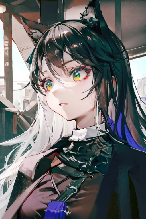 1 woman, black robe, radiant green eyes, white hair,anime, realistic,Black head covering,ultra detail
