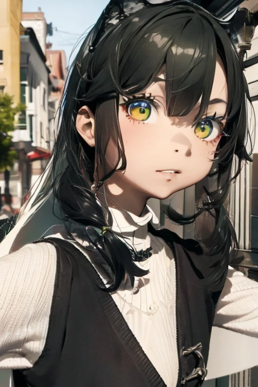 1 woman, black robe, radiant green eyes, white hair,anime, realistic,Black head covering,ultra detail