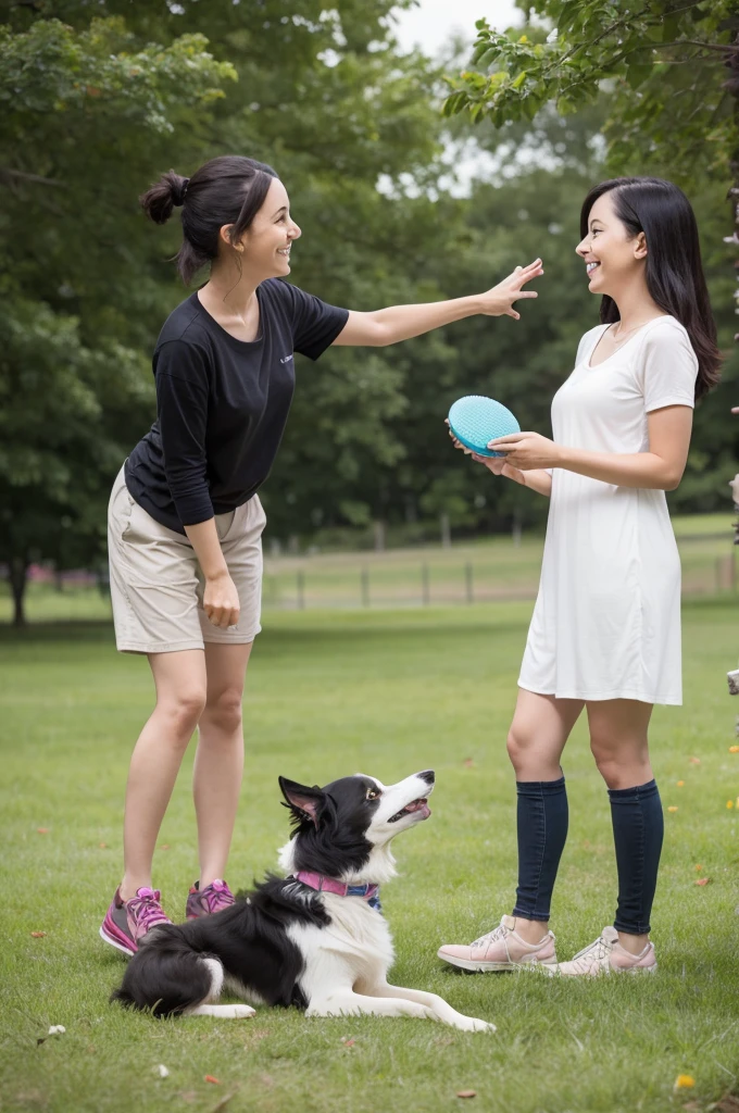 Border collie parent and child Play Frisbee