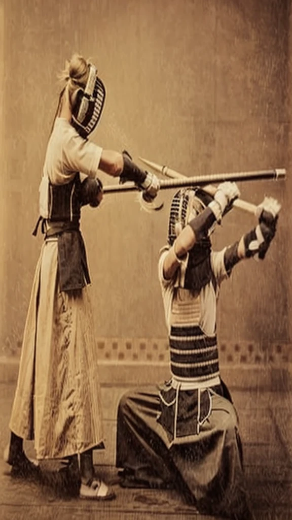 High resolution, 4K, kendo, dojo, dust in the air.