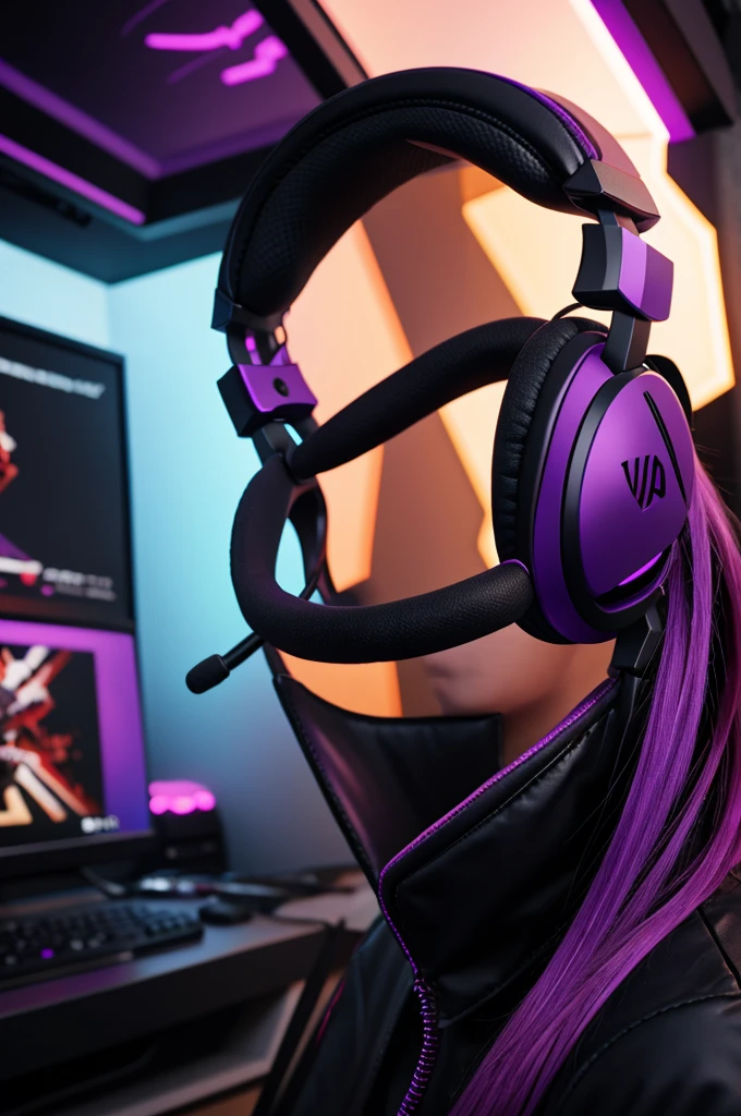 Animated gaming headset black violet
