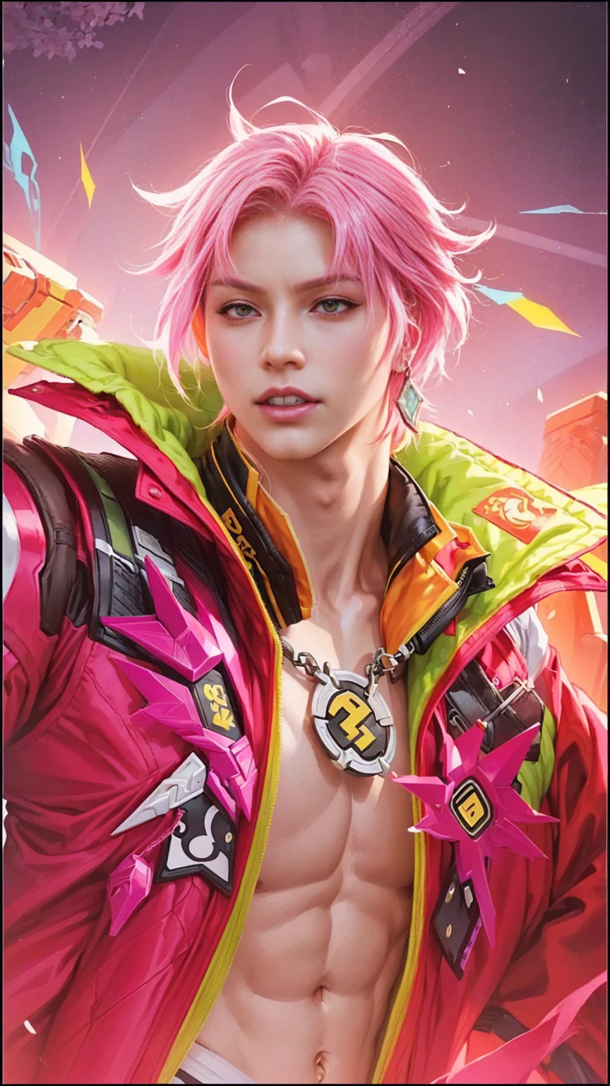 a close up of a person with a pink hair and a red jacket, g liulian art style, inspired by Bian Shoumin, kda, heise jinyao, trendin on artstation, inspired by Huang Shen, rossdraws cartoon vibrant, xqc, official artwork, sakimichan frank franzzeta, ig model | artgerm