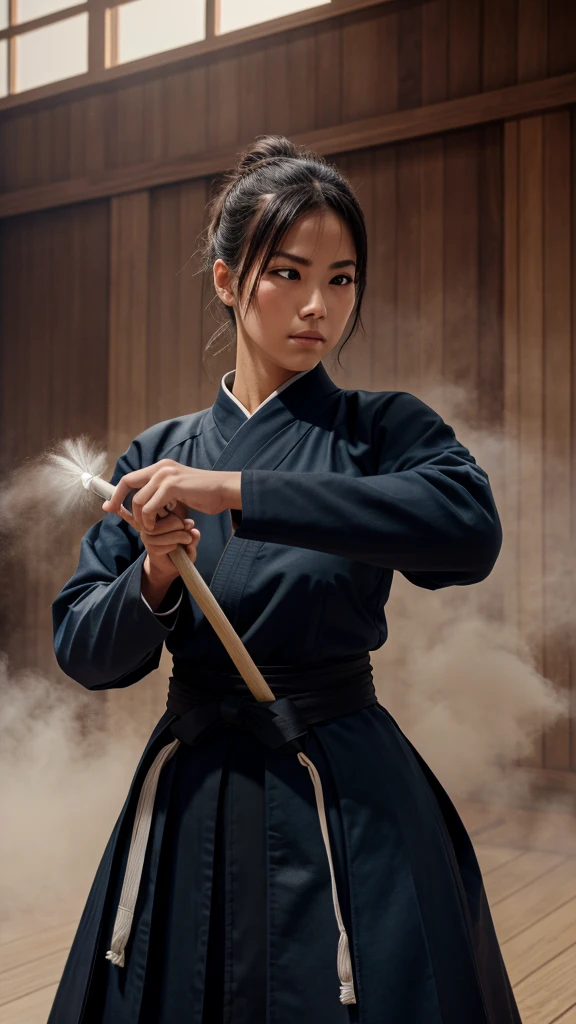 High resolution, 4K, kendo, dojo, dust in the air.