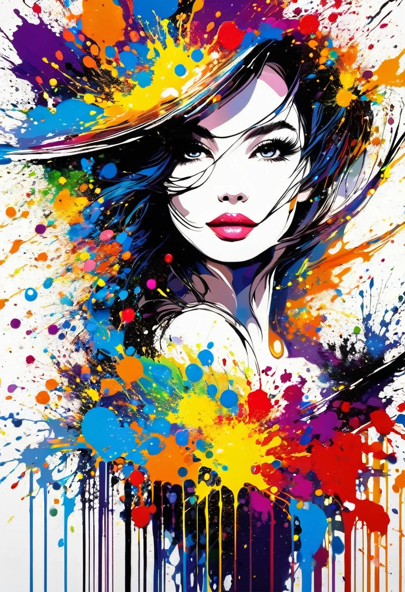 masterpiece, Splash Art, Rich and colorful, Rich and colorful Splash Art, Drop、Splattered Paint Painting, magician, beautiful girl，Stylized abstract portrait of beautiful girl