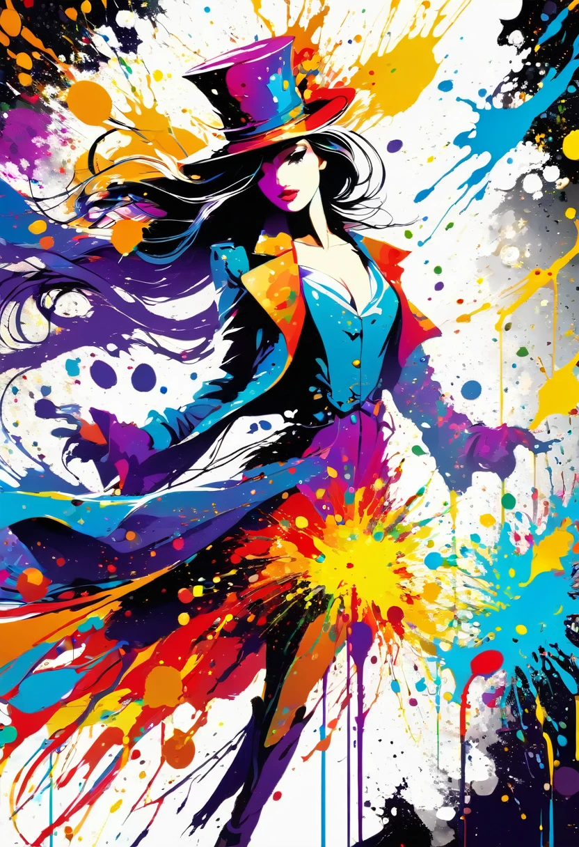 masterpiece, Splash Art, Rich and colorful, Rich and colorful Splash Art, Drop、Splattered Paint Painting, magician, beautiful girl，Stylized abstract portrait of beautiful girl