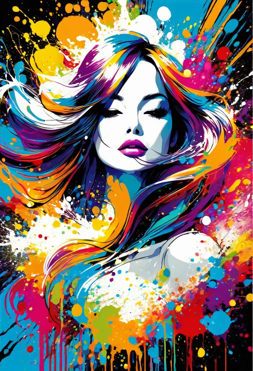 masterpiece, Splash Art, Rich and colorful, Rich and colorful Splash Art, Drop、Splattered Paint Painting, magician, beautiful girl,Stylized abstract portrait of beautiful girl