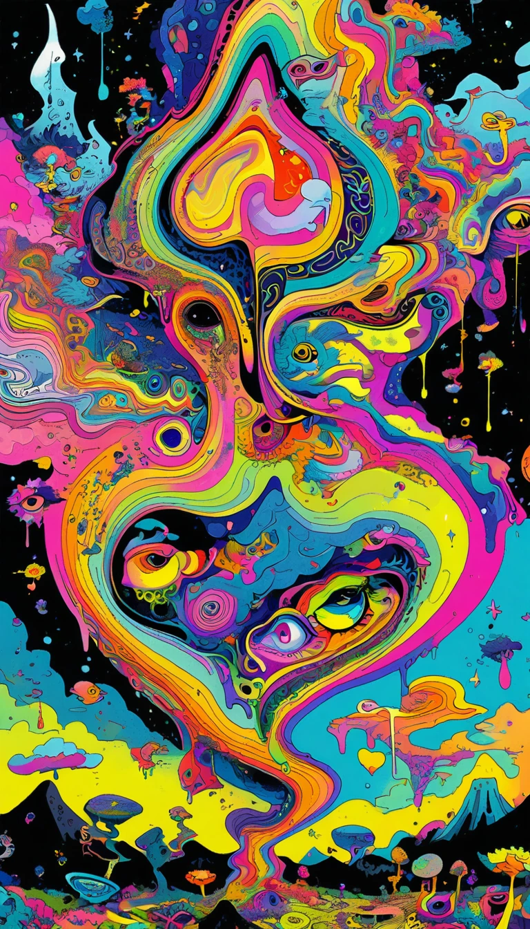 Psychedelic Abstract Art, puzzling, melt, Bright colors, Michael DeForge (Michael Deforge) Inspired by Pop Art, Mumford, tumblr, Psychedelic Art, Psychedelic illustration, Psychedelic Trip, Psychedelic Trip, retro Psychedelic illustration, Psychedelic Art style, psychedelic style, Surreal psychedelic design, LSD Trip, Psychedelic Fever Dream, psychedelics, Shaman horror LSD art, psychedelics