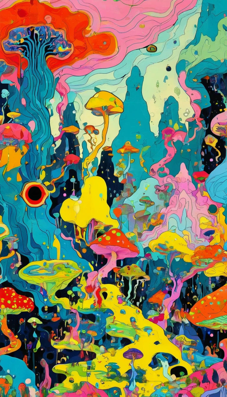 Psychedelic Abstract Art, puzzling, melt, Bright colors, Michael DeForge (Michael Deforge) Inspired by Pop Art, Mumford, tumblr, Psychedelic Art, Psychedelic illustration, Psychedelic Trip, Psychedelic Trip, retro Psychedelic illustration, Psychedelic Art style, psychedelic style, Surreal psychedelic design, LSD Trip, Psychedelic Fever Dream, psychedelics, Shaman horror LSD art, psychedelics