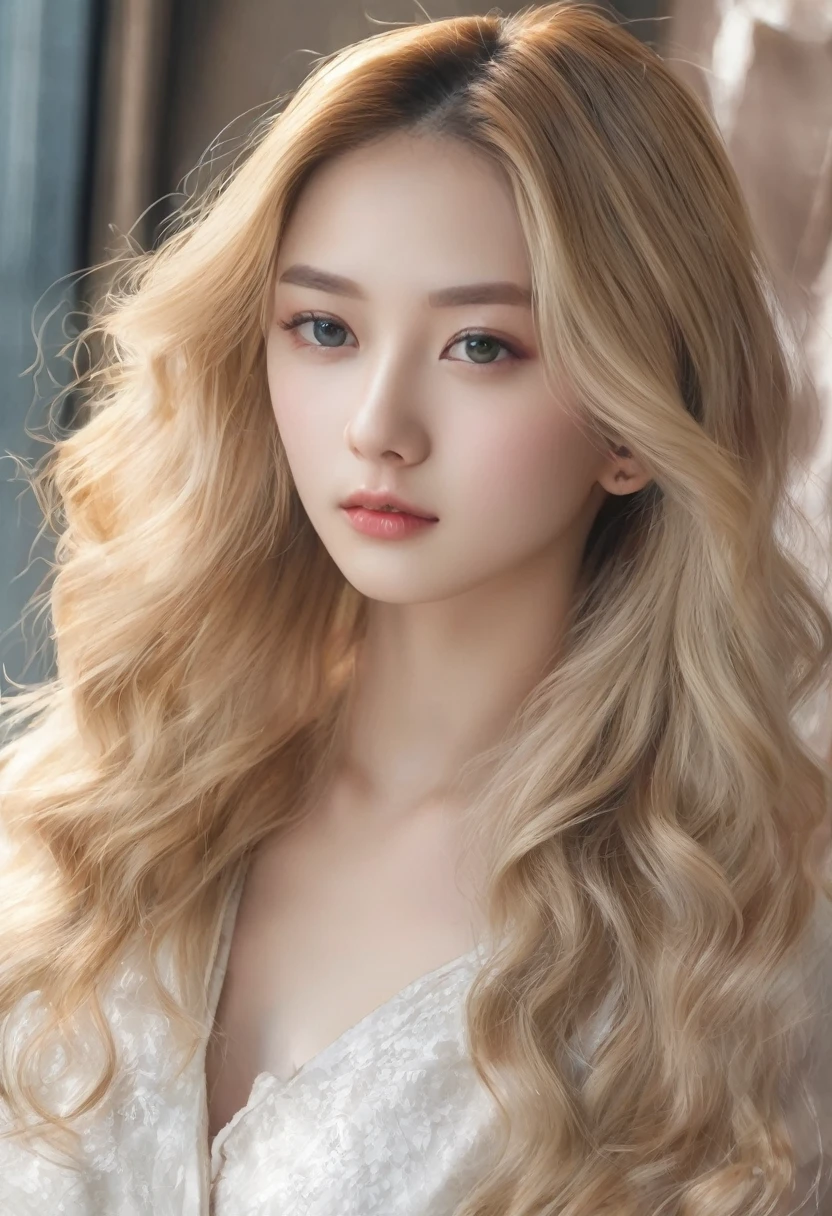 （（（European Caucasian Woman）））、（（（Mary, 18 years old）））、one person、（Thin contours、grey Eye）、（Thin contours）、（Big Breasts:1.5）、Narrow waist、（（（White and translucent skin:1.3）））、Beautiful, shiny blonde medium-long hair、8-head-tall model style、Waist-down angle、Tokyo city、Full body focus