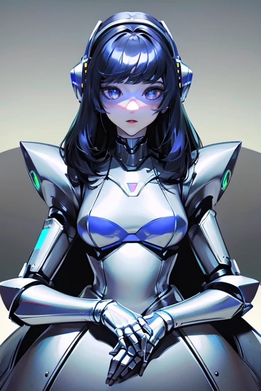 empty eyes,robotized woman ,big bust,Robot Joint ,Metal skin,dress,android,Robot Suit
