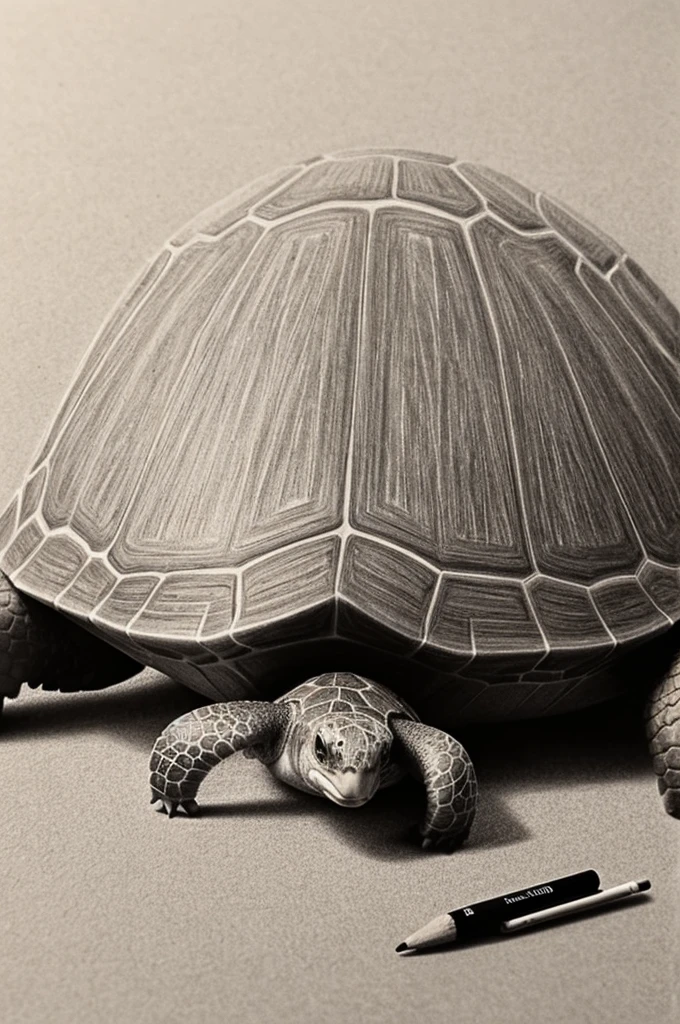 a single tortoise in pencil drawing style