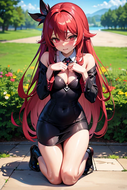 Rias Gremory naked on her knees, blush