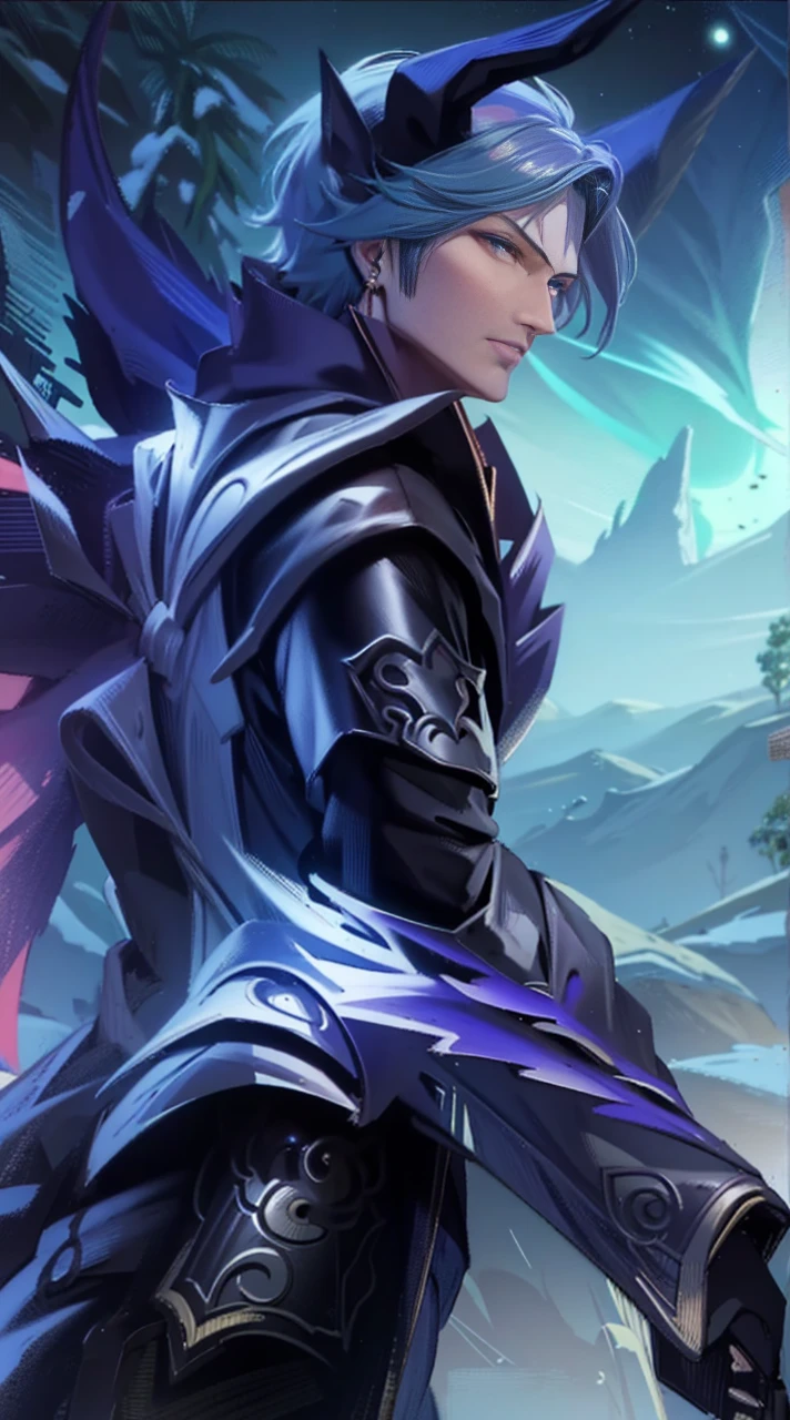 (masterpiece), (best quality), ultra high res, professional artwork, ultra detailed, intricate, detailed face, perfect lighting, 1boy, green hair, (purple eyes), AKATSUKI OUTFIT, ninja, black cloak, black coat, high collar, collarbone, head, night, night sky, crescent moon, red moon, outdoors, (cowboy shot, far shot), blunt bangs, Roronoa Zoro, Zoro,