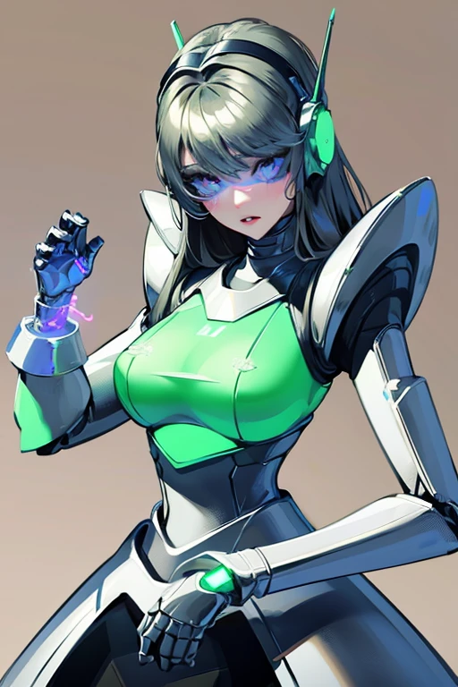 empty eyes,robotized woman ,big bust,Robot Joint ,Metal skin,dress,android,Robot Suit