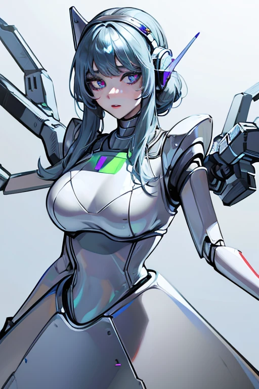 empty eyes,robotized woman ,big bust,Robot Joint ,Metal skin,dress,android,Robot Suit
