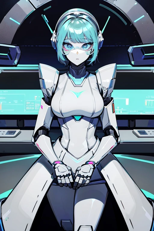 empty eyes,robotized woman ,big bust,Robot Joint ,Metal skin,dress,android,Robot Suit