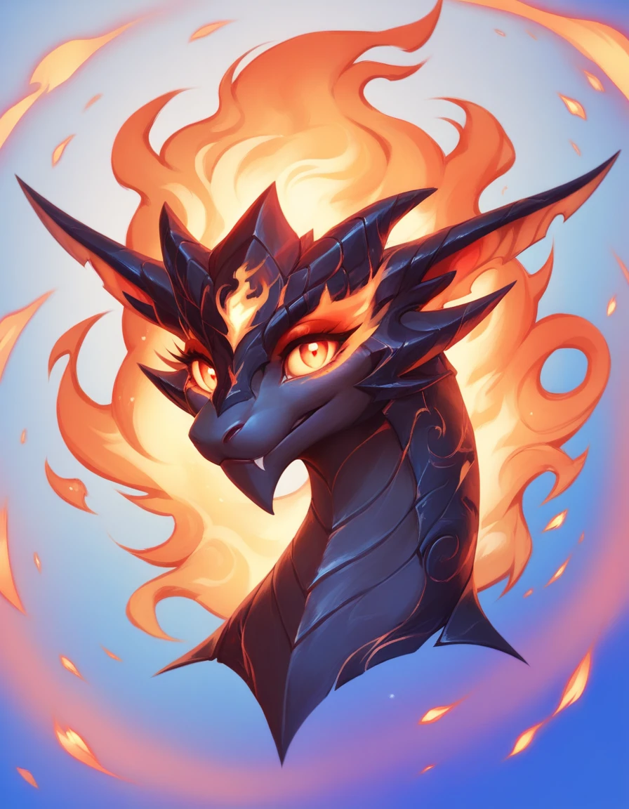 score_9, score_8_up, score_7_up, fire elemental, high fantasy, cute creature, swirling fire, transparent, ethereal, majestic, detailed digital art, expressive eyes, fiery sky background, magical elements,