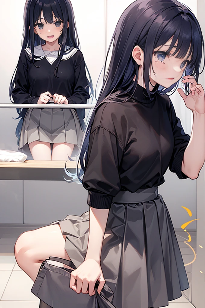 , Jumper skirt, Pee, Are crying, Peeing
