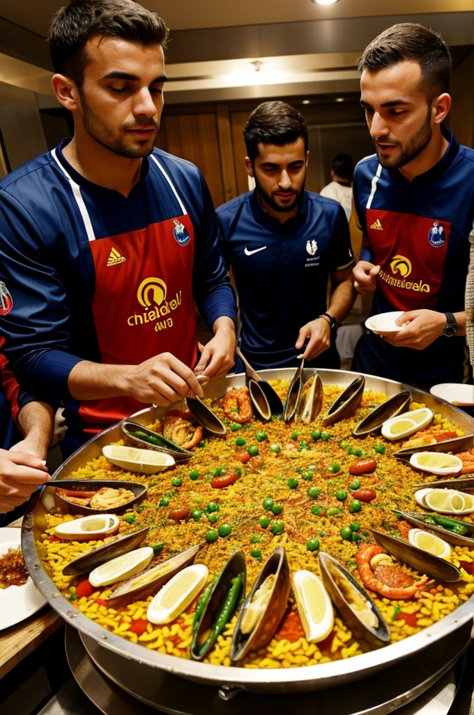 French players eating paella