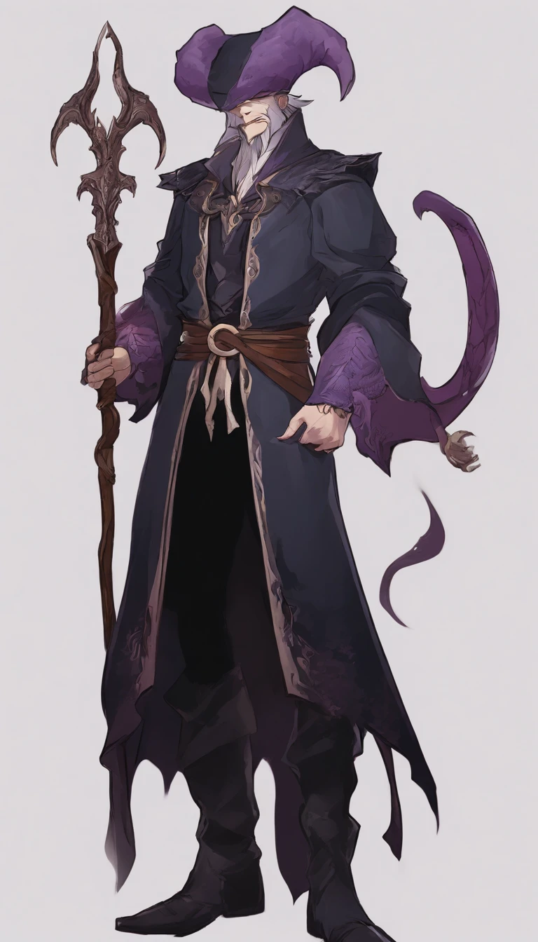 Mind flayer，Inspired by Dungeons & Dragons，Full body concept art illustration of Mind Flayer。The character has human-like proportions，tall、slim and muscular。The character has 4 tentacles extending from its chin，Light purple skin，Almost Blue。The character is dressed in exquisite、Luxurious black academic robes and ornate leather boots。Background is blank