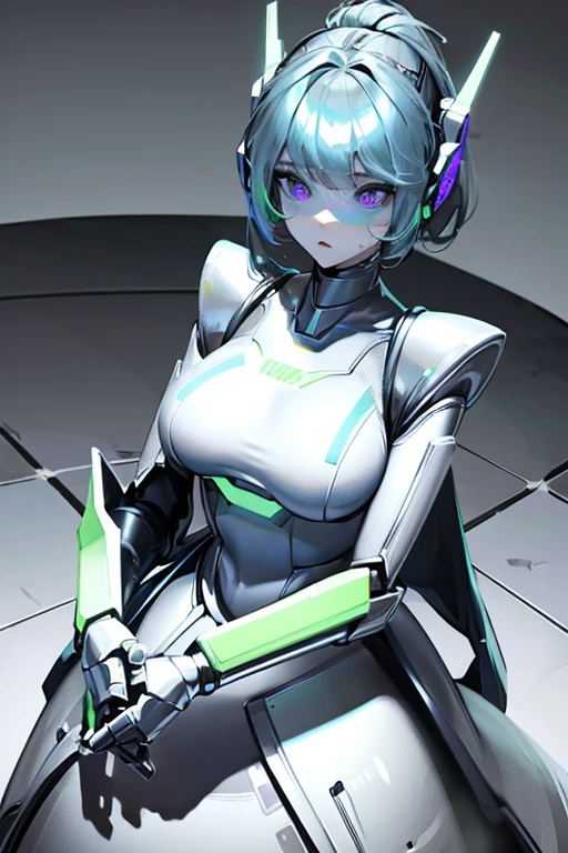 empty eyes,robotized woman ,big bust,Robot Joint ,Metal skin,dress,android,Robot Suit