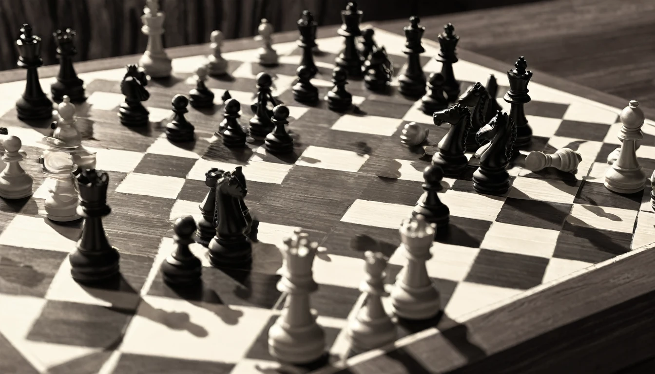 Illustration of a picture of chess on a table, close up shooting technique