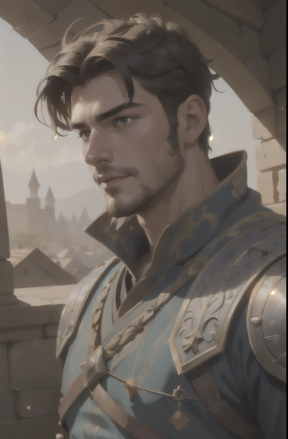 medieval young handsome guy, knight prince, joyful, hope, close-up portrait, intricate, elegant, volumetric lighting, scenery, digital painting, highly detailed, artstation, sharp focus, illustration, concept art, ruan jia, steve mccurry