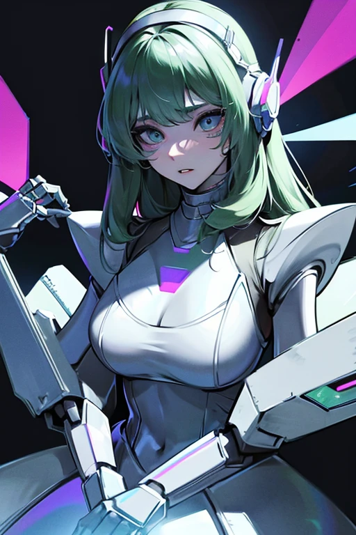 empty eyes,robotized woman ,big bust,Robot Joint ,Metal skin,dress,android,Robot Suit