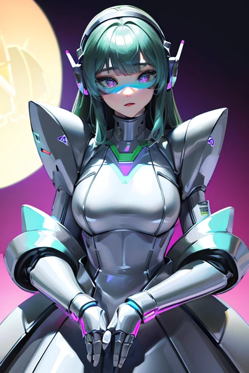 empty eyes,robotized woman ,big bust,Robot Joint ,Metal skin,dress,android,Robot Suit
