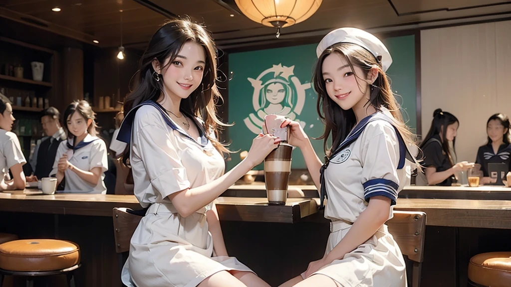 
(((((((Emphasize cleavage)))))))
((((((((A junior high school girl in a sexy white short-sleeved sailor uniform))))))))
(((((((お洒落でcuteInside the Starbucks store)))))))
8K、RAW Photos、Highest quality、Super detailed、Super Resolution、Ultra HD、8K壁紙、Amazing details



(((((((Inside the Starbucks store)))))))、((((((Sit down and eat cake、Drink Starbucks coffee、smile))))))、((Heart Necklace))




Modern and sleek design：Interior design using natural materials、Many of the designs are warm and made using wood and metal.。
Large windows：自然光をたっぷり取り入れるためのLarge windowsがあり、Providing a bright and open space。
Green Interior：Potted plants are effectively placed、It creates a relaxing atmosphere。
artwork：Works by local artists、Starbucks-related art on display。
Cozy seating：Cushioned chairs and sofas、Bar sheet etc.、A variety of seating options available。
Open kitchen area：Being able to see how drinks and food are made、We provide peace of mind and transparency。
Unique lighting：Antique lamps and chandeliers、Modern lighting fixtures are used。
Comfortable background music：Relaxing music is playing、A comfortable space is provided。
Wide々Table space：一人でもグループでも使いやすいWide々There is a table with。
Community Table：There is a large table where you can socialize with other customers.。
Seasonal decorations：The decorations are themed according to the season.。
Design with a local feel：The design incorporates the local culture and characteristics.。
Fragrance production：コーヒーの香りが店内にWideがり、A space that satisfies the five senses has been created.。
Conversation with a barista：フレンドリーなConversation with a baristaが楽しめるカウンターエリアがあります。




8K、RAW Photos、Highest quality、masterpiece:1.2、Super detailed、Super Resolution、Ultra HD、8K壁紙、Amazing details、Photorealistic:1.4、Having fun by the water、Full Body Shot、Full body photo、High-resolution RAW color photos、Professional photos、A scene full of emotion、Very detailed and beautiful、Ultra HD、8K壁紙、Amazing details、Huge file sizes、Highly detailed beautiful girls、Highly detailed face Highly detailed eyes、Extremely realistic skin、 Highly detailed fingers, Highly detailed nose, Highly detailed mouth, Perfect Anatomy, Highly detailed background, Highly detailed clothing, , cute女の子, Famous Japanese Idols, cute, Realistic body, Slender, White skin, Glowing Skin, Slim body, Realistic Face, Delicate eyes, double eyelid, 



