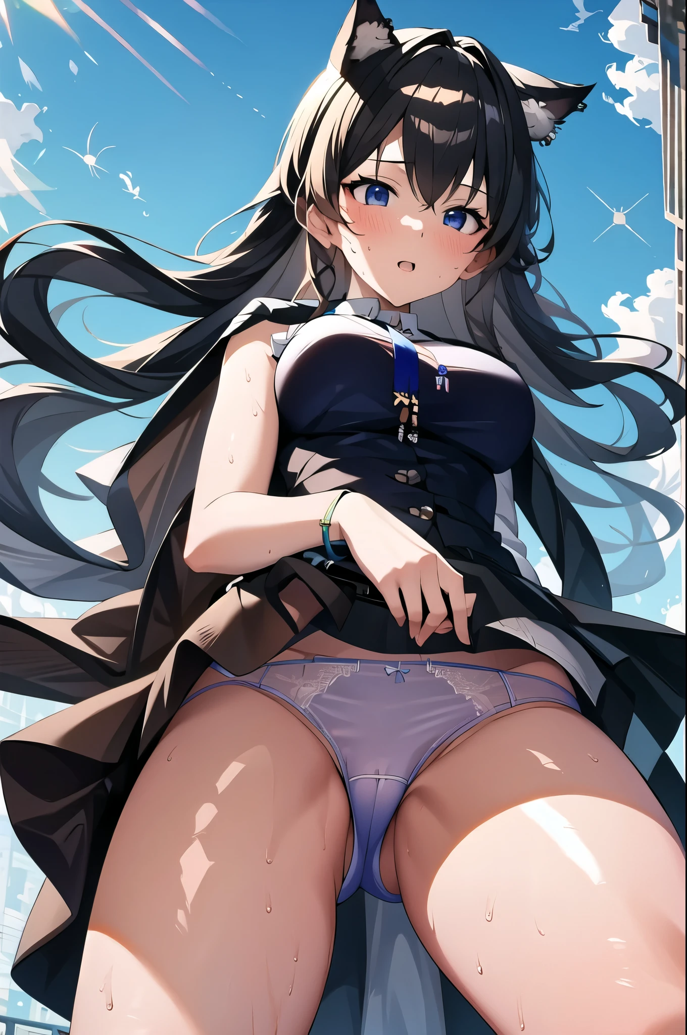 (masterpiece, Highest quality:1.2), One girl, Brown Hair See-through underwear Yellow sweat from pants Browsing Caution Gorgeous Underwear Elementary School
