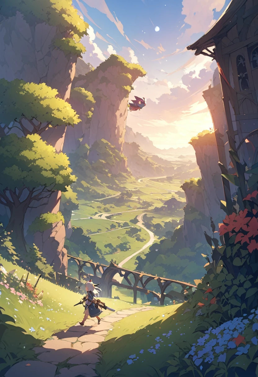 One person、one-shot、One personの女の子ミニキャラ、、Brave、Fantasy Inhabitants、Small Sword、Landscape、Walk sideways、