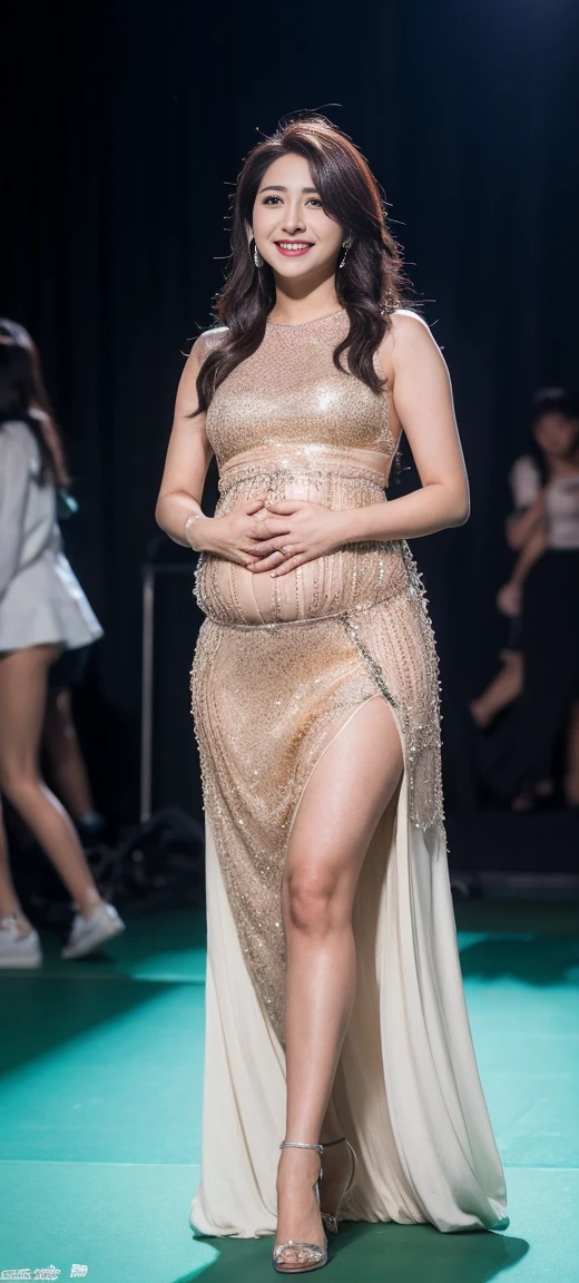 Very detailed CG Unity 8k 壁紙, Highest quality, Very detailed, Tabletop, Realistic, Photo Real, Very detailedかわいい女優ヒナ・カーン, Age 25, Large Breasts ,(Hina Khan in a belly dancing dress), Bale cover surface , Slim Belly
, Round eyes, Audience , Part your lips, smile , Full Body Shot, crowdoutdoor , stage , (Underarm)