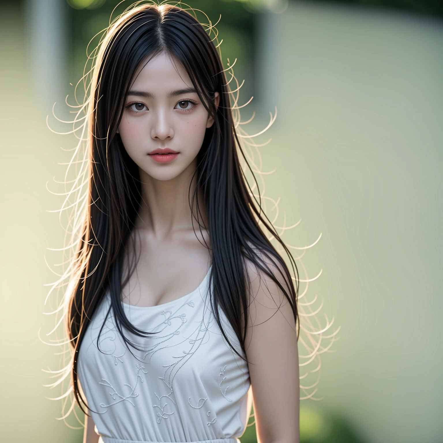 ((Best quality, 8K, masterpiece:1.3)),1girl,18 years old,Asian,Real texture:1.3,(Background blur:1.3),Gorgeous long dress,Tall and slender figure:1.2,(Hot summer weather),(street:1.3),Highly detailed face and skin textures,Exquisite eyes,Long eyelashes,Double eyelids,Skin Whitening,happy,Big breasts