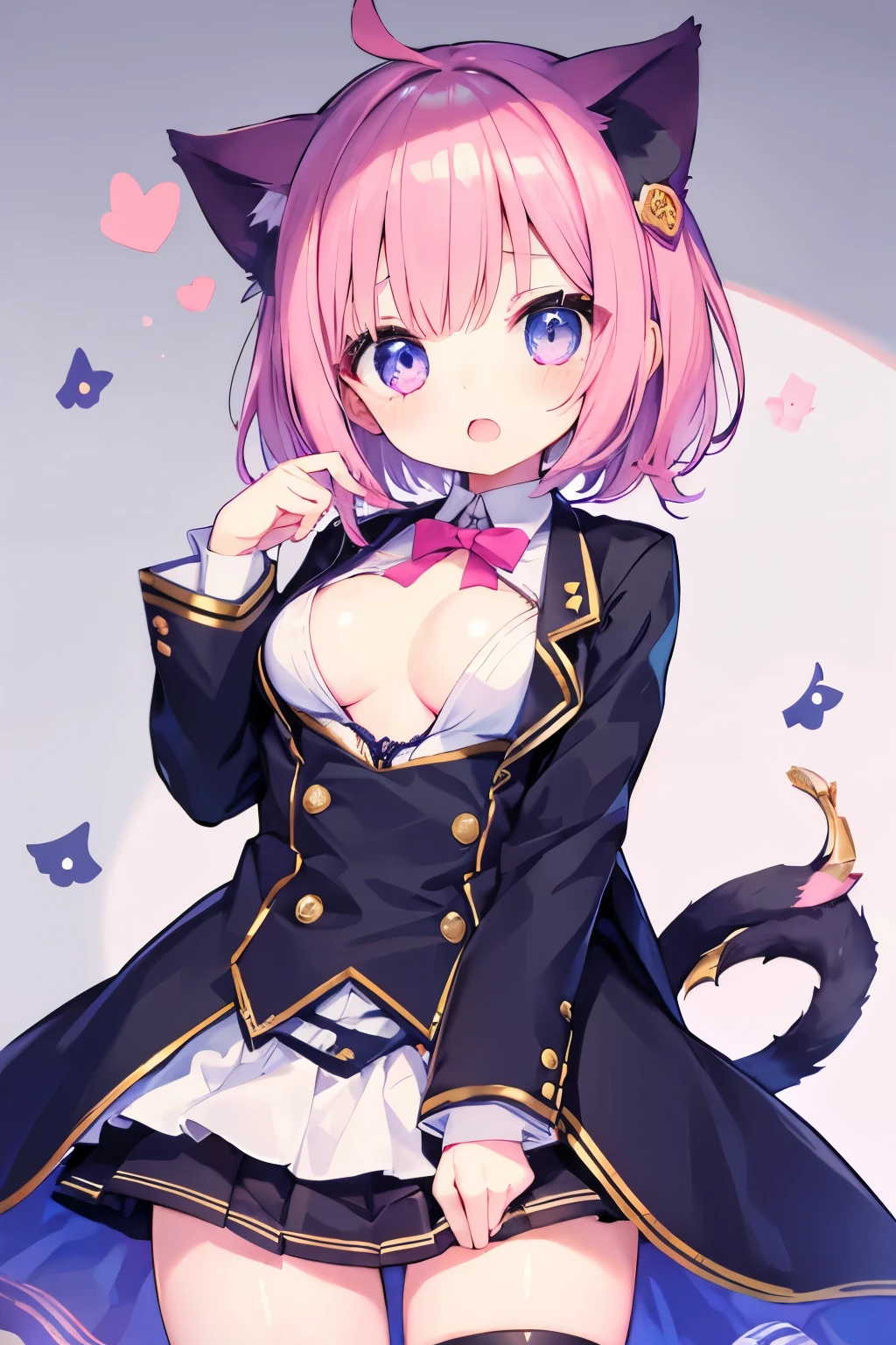 Navy uniform、Elementary school girl、,Very beautiful and Shining Eyes、Shining Eyes、1 girl、Small breasts、Big Mouth、Large Breasts、Cat ear、Pink Short Hair