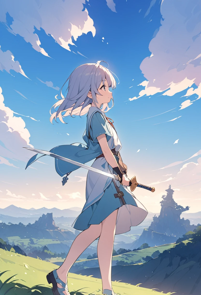 One person、one-shot、One personの女の子ミニキャラ、、Brave、Small Sword、Landscape、Walk sideways、
